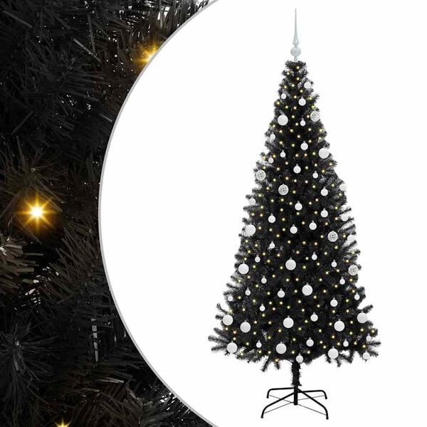 vidaXL &Aacute;rvore de Natal com 300 LEDs com suporte Preto 180 cm PVC
