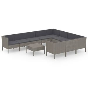 vidaXL 11 pcs conjunto lounge de jardim c/ almofad&otilde;es vime PE cinzento