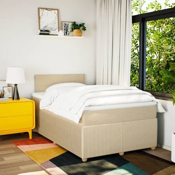 vidaXL Cama com molas/colch&atilde;o 120x200 cm tecido cor creme