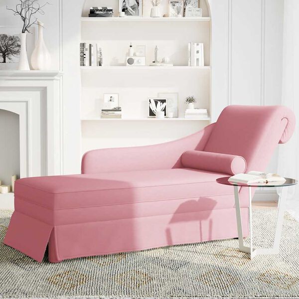 vidaXL Chaise lounge c/ reforço/apoio de braços direito veludo rosa