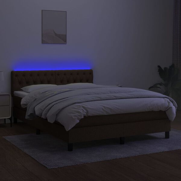 vidaXL Cama box spring c/ colch&atilde;o/LED 140x200cm tecido castanho-escuro