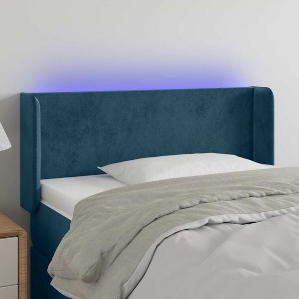 vidaXL Cabeceira de cama c/ luzes LED veludo 83x16x78/88cm azul-escuro