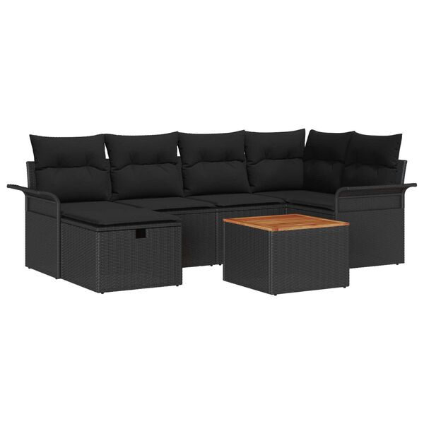 vidaXL Conjunto de Sof&aacute; de Jardim 7 pcs Preto Rattan Sint&eacute;tico