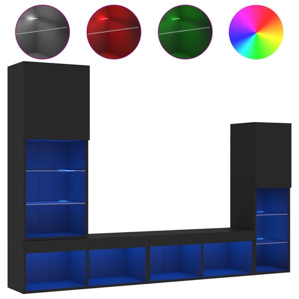 vidaXL 4 pcs m&oacute;veis de parede p/ TV c/ LEDs derivados de madeira preto