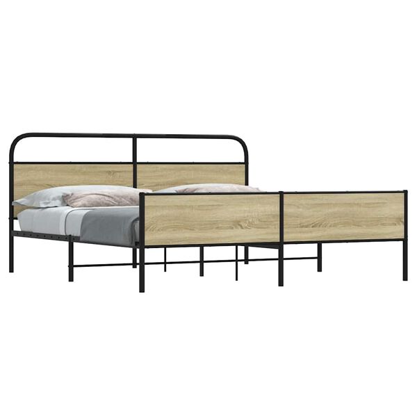 vidaXL Estrutura de cama sem colch&atilde;o 200x200cm metal carvalho sonoma