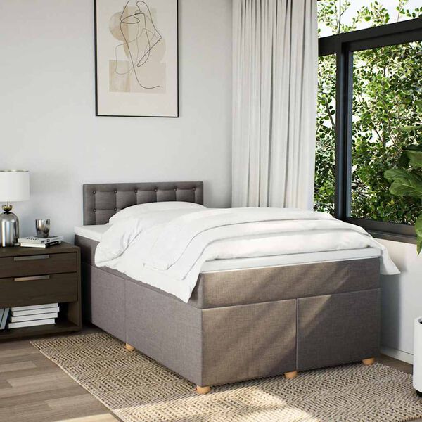 vidaXL Cama boxspring c/ colch&atilde;o 120x190cm tecido castanho-acinzentado