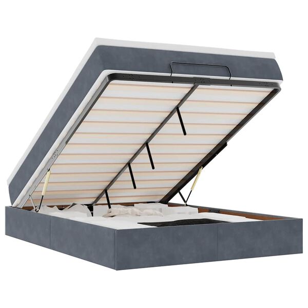 vidaXL Estrutura de cama otomana com colch&atilde;o 140x190cm cinzento escuro