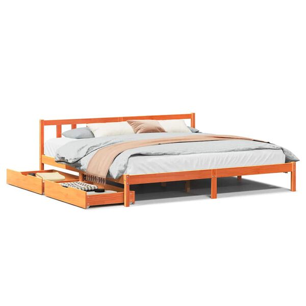 vidaXL Cama sem colch&atilde;o 200x200 cm pinho maci&ccedil;o castanho-mel