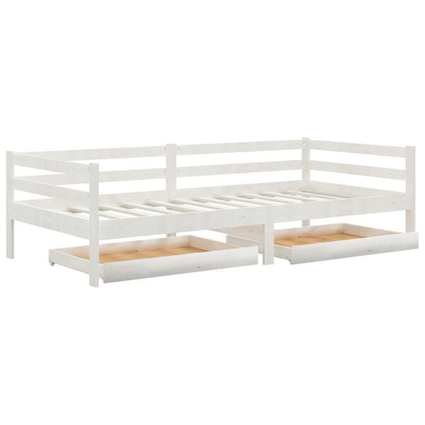 vidaXL Sof&aacute;-cama com gavetas 90x200 cm pinho maci&ccedil;o branco