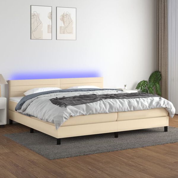 vidaXL Cama box spring c/ colch&atilde;o e LED 200x200 cm tecido cor creme