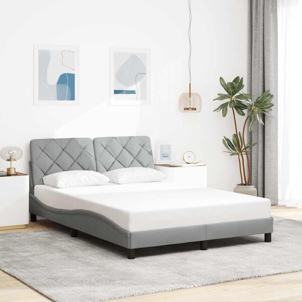 vidaXL Estrutura de cama sem colch&atilde;o 140x190 cm tecido cinzento-claro