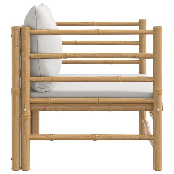 vidaXL Sofá de jardim bambu com almofadões cinzento-claro