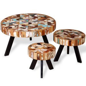 vidaXL Conjunto de mesas de centro 3 pcs madeira recuperada maci&ccedil;a