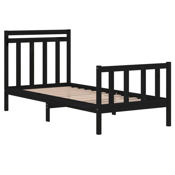 vidaXL Estrutura cama pequena solteiro 75x190 cm madeira maciça preto