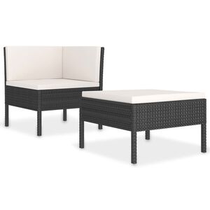 vidaXL 2 pcs conjunto lounge de jardim c/ almofad&otilde;es vime PE preto