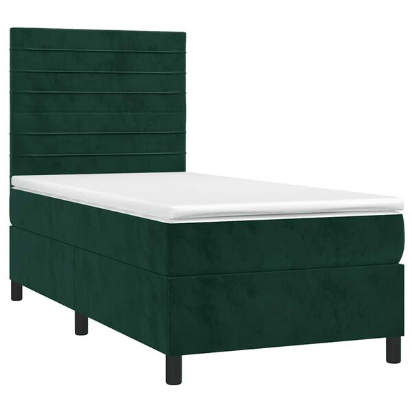 vidaXL Cama box spring c/ colch&atilde;o/LED 90x200 cm veludo verde-escuro
