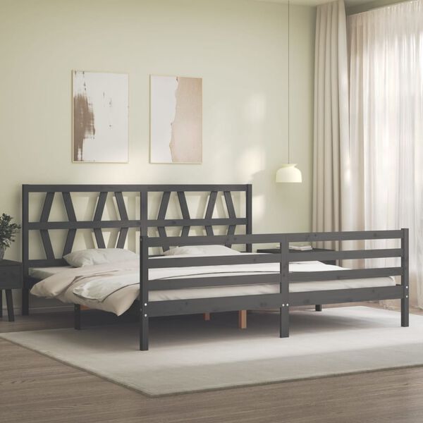 vidaXL Estrutura de cama com cabeceira 200x200 cm madeira maci&ccedil;a cinza