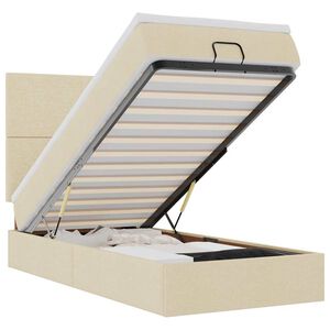 vidaXL Cama Otomana com colch&atilde;o & LEDs 90x200 cm tecido creme