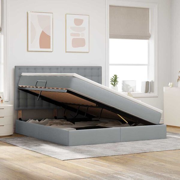 vidaXL Cama com arruma&ccedil;&atilde;o e LED Cinzento-claro 180 x 200 cm Poli&eacute;ster