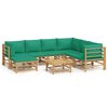 vidaXL 8 pcs conjunto lounge de jardim bambu c/ almofad&otilde;es verdes