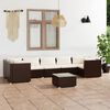 vidaXL 8 pcs conjunto lounge jardim c/ almofad&otilde;es vime PE castanho