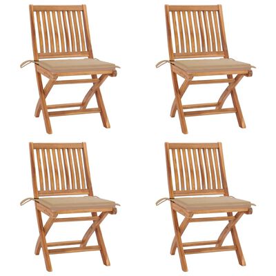 vidaXL Cadeiras de jardim dobráveis c/ almofadões 4 pcs teca maciça