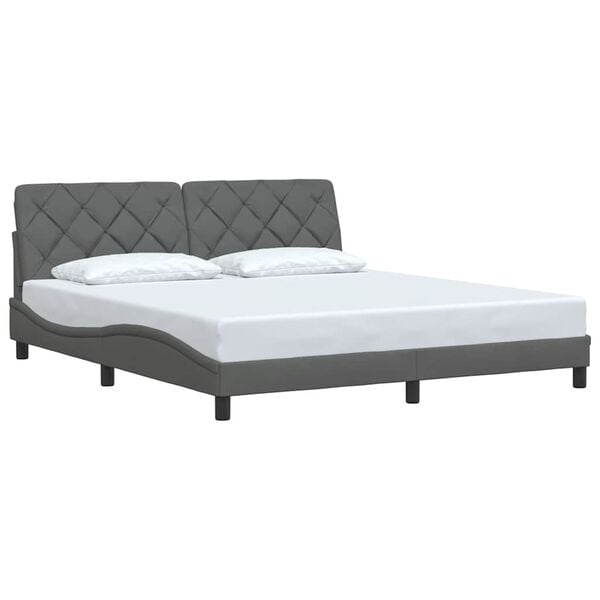 vidaXL Estrutura de cama sem colch&atilde;o 180x200 cm tecido cinzento-escuro