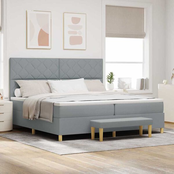 vidaXL Cama Box com colch&atilde;o Cinzento-claro 200 x 200 cm tecido