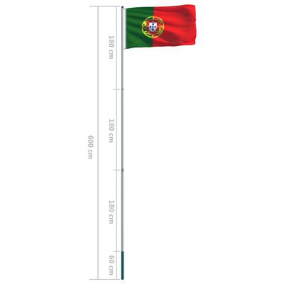 vidaXL Bandeira de Portugal com mastro de alumínio 6 m