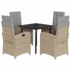 vidaXL 5 pcs conjunto de jantar p/ jardim com almofad&otilde;es vime PE bege