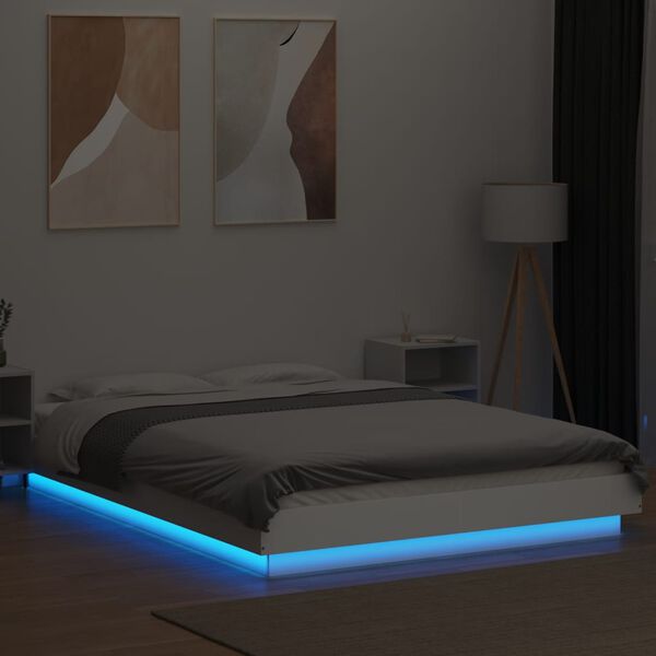 vidaXL Estrutura cama c/ luzes LED 140x200 cm derivados madeira branco