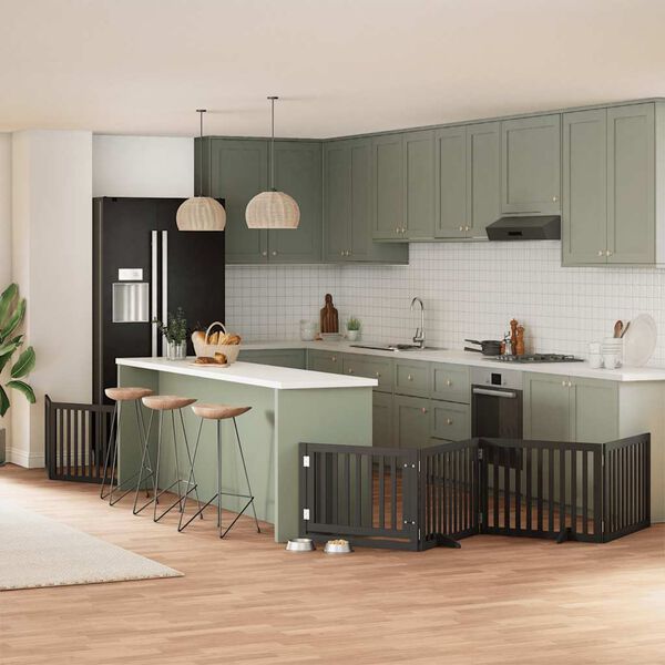 vidaXL Port&atilde;o p/ c&atilde;es com porta dobr&aacute;vel 8 pain&eacute;is 640 cm &aacute;lamo preto