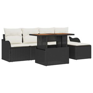 vidaXL Conjunto de Sof&aacute; de Jardim 6 pcs Preto e Creme vime PE