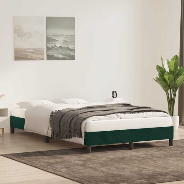 vidaXL Estrutura de cama sem colch&atilde;o verde escuro 120x210 cm Veludo