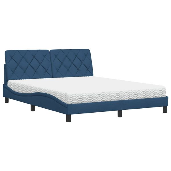 vidaXL Cama com colch&atilde;o 160x200 cm tecido azul