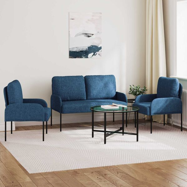 vidaXL Conjuntos de sof&aacute;s 3 pcs Azul 115 x 56 x 80 cm Contraplacado
