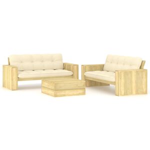vidaXL 3 pcs conjunto lounge de jardim com almofad&otilde;es pinho impregnado