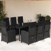vidaXL 9 pcs conjunto de jantar p/ jardim c/ almofad&otilde;es vime PE preto