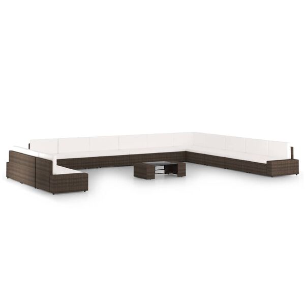 vidaXL 14 pcs conjunto lounge p/ jardim c/ almofad&otilde;es vime PE castanho