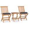 vidaXL 3 pcs conj. jantar dobr&aacute;vel exterior c/ almofad&atilde;o teca maci&ccedil;a