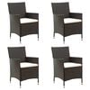 vidaXL Cadeiras de jardim 4 pcs com almofad&otilde;es vime PE castanho