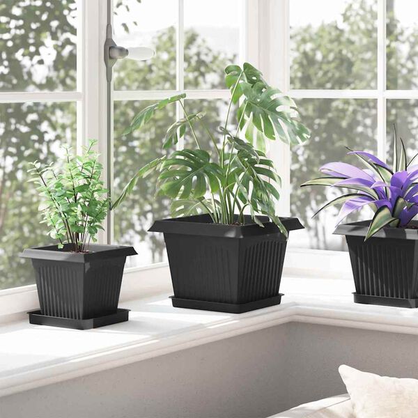 vidaXL Vaso Quadrado para Flores 6 pcs Preto 23 x 23 x 17,5 cm