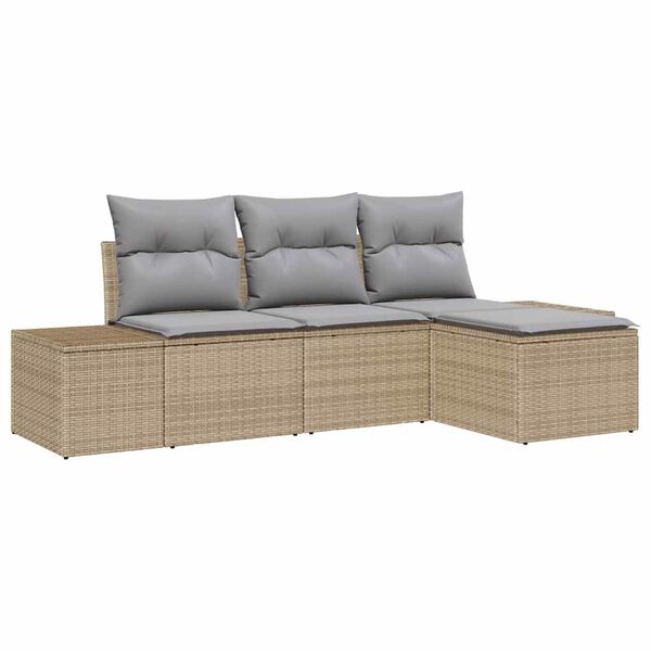 vidaXL Conjunto de Sofá de Jardim 4 pcs Bege Rattan Sintético