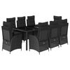 vidaXL 9 pcs conjunto de jantar p/ jardim c/ almofad&otilde;es vime PE preto