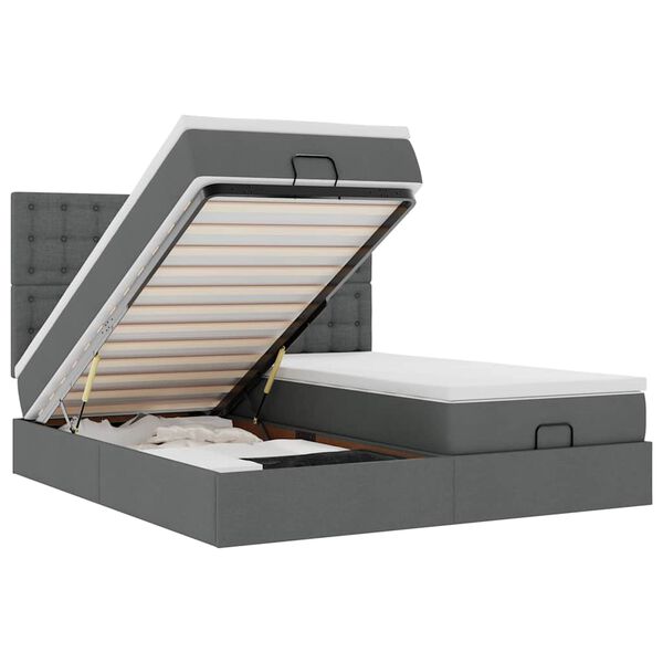 vidaXL Estrutura de cama otomana com colchões tecido cinzento escuro