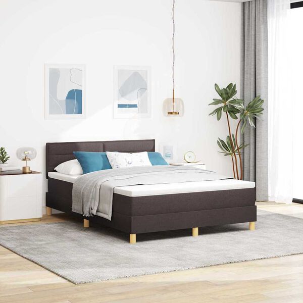 vidaXL Cama Box com colch&atilde;o Castanho escuro 140 x 200 cm tecido