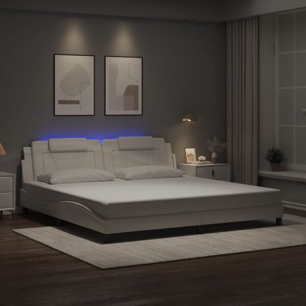 vidaXL Estrutura de cama Viana com LED sem colch&atilde;o 200x200 cm branco