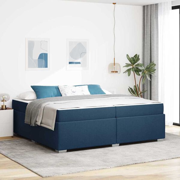 vidaXL Estrutura da Cama com colch&atilde;o Azul 200 x 200 cm tecido