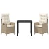 vidaXL Conjunto de Jantar para Jardim com almofada 3 pcs Bege vime PE