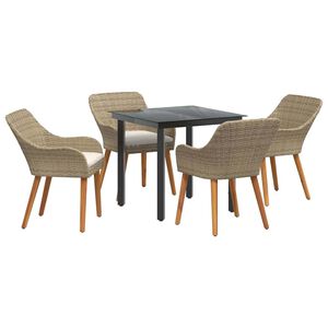 vidaXL Conjunto de Jantar para Jardim com almofada 5 pcs Bege vime PE